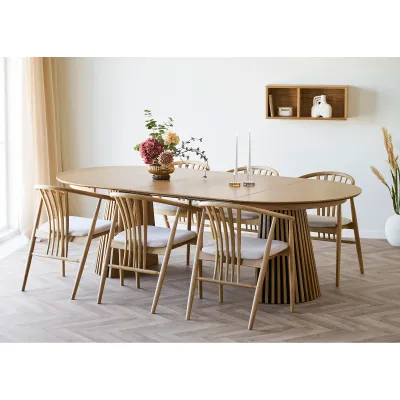 Osaka Esstisch Eichenfurnier Natur Inkl. 3 Verlängerungsplatten Rund FSC® 100% ø120x120-160-200-240x75 cm