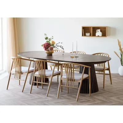Osaka Esstisch Eichenfurnier Geräuchert Inkl. 3 Verlängerungsplatten Rund FSC® 100% ø120x120-160-200-240x75 cm