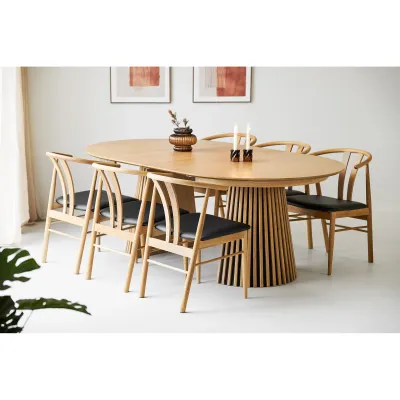 Osaka Esstisch rund Eichenfurnier Natur Inkl. 2 Verlängerungsplatten ø120x120-160-200x75 cm