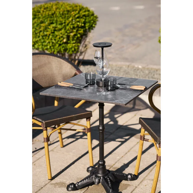 Bistrotisch Marmoroptik Dunkelgrau 60x60x73 cm Schwarzer Fuss Gusseisen