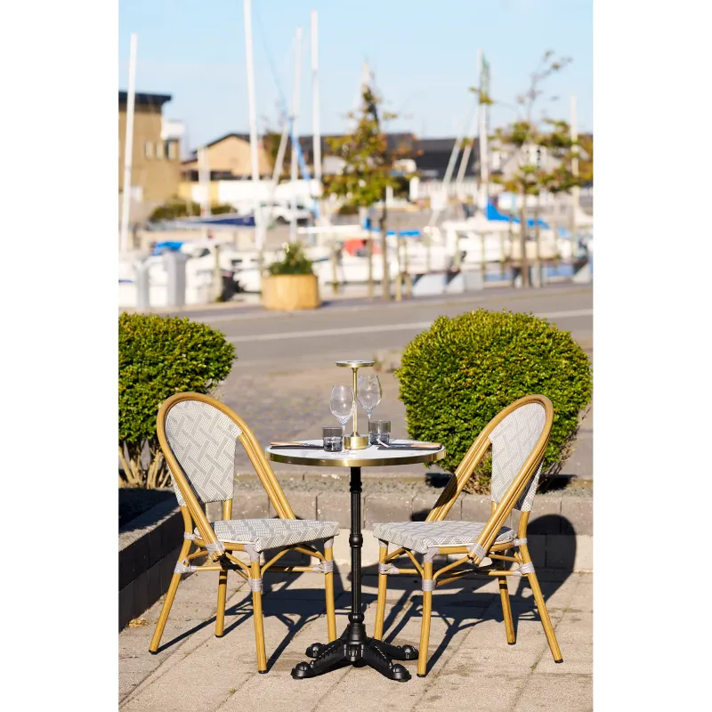 Bistrotisch Marmoroptik Weiss Goldener Rand ø60x73 cm Schwarze Beine Gusseisen