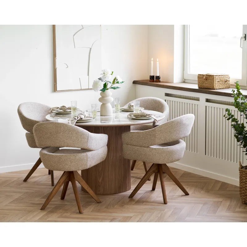 Essgruppe Athen & Dover | Esstisch & 4 Stühle | Weiss/Dunkelbraun/Braun