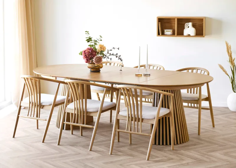 Essgruppe Osaka & Agustin | Esstisch & 6 Stühle | 120x120x75 cm / Natur