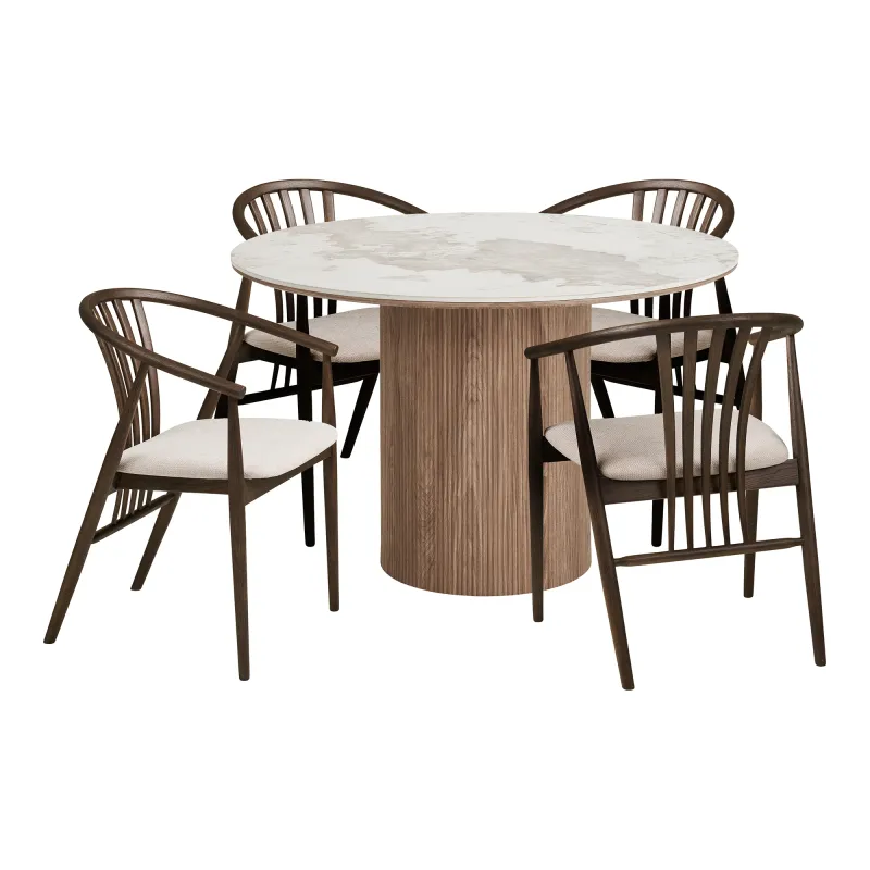 Essgruppe Athen & Agustin | Esstisch & 4 Stühle | Weiss/Dunkelbraun/Geräuchert Essgruppe Athen & Agustin | Esstisch & 4 Stühle | Weiss/Dunkelbraun/Geräuchert