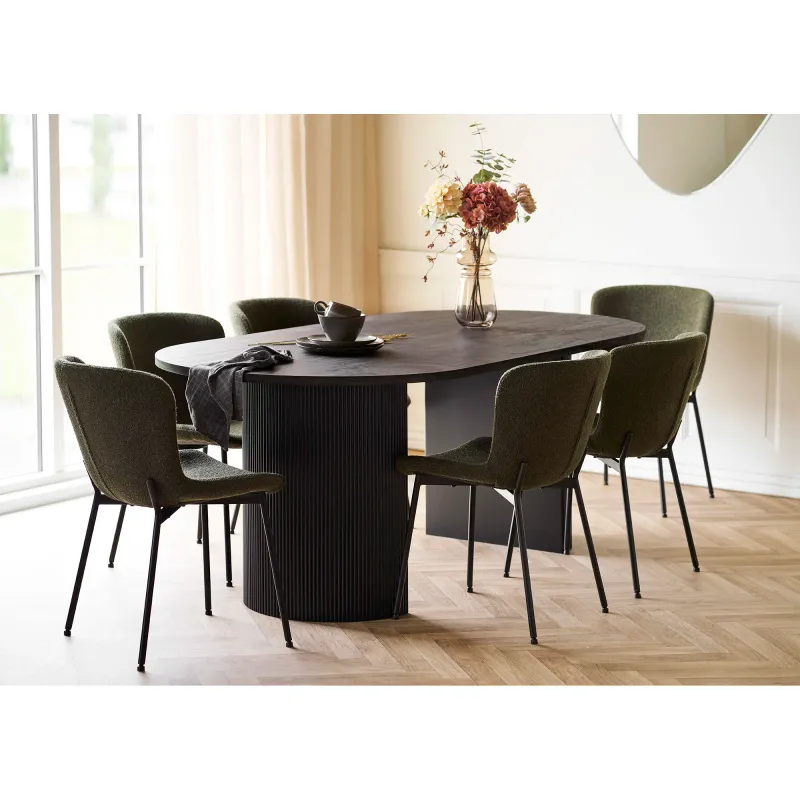 Esszimmerset Boavista & Maceda | Esstisch & 6 Stühle | Dunkelbraun/Dunkelgrün