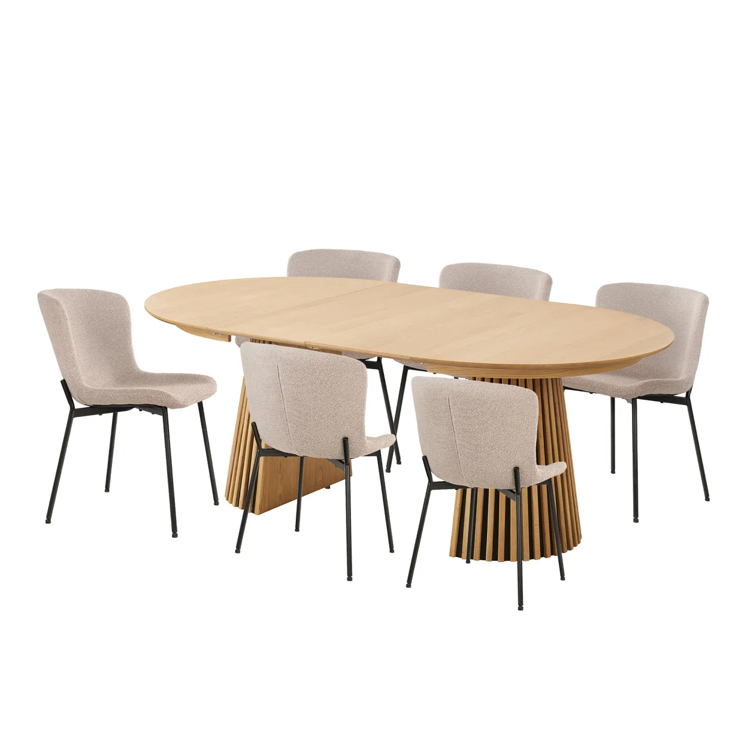 Essgruppe Osaka & Maceda | Esstisch & 6 Stühle | Eiche/Beige Essgruppe Osaka & Maceda | Esstisch & 6 Stühle | Eiche/Beige