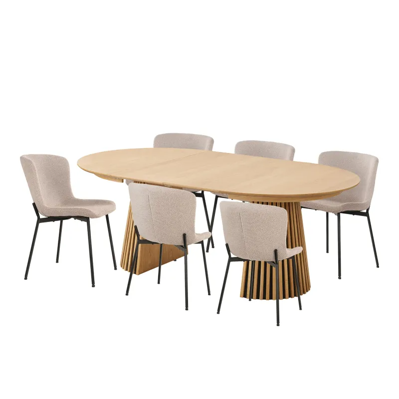 Essgruppe Osaka & Maceda | Esstisch & 6 Stühle | Eiche/Beige Essgruppe Osaka & Maceda | Esstisch & 6 Stühle | Eiche/Beige