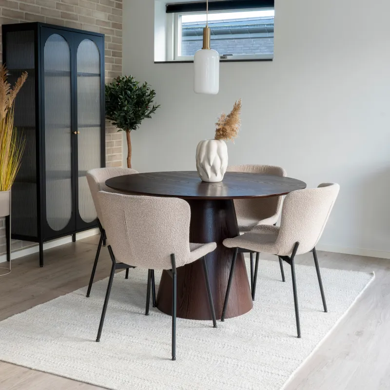 Essgruppe Bolton & Maceda | Esstisch & 4 Stühle | Dunkelbraun/Beige