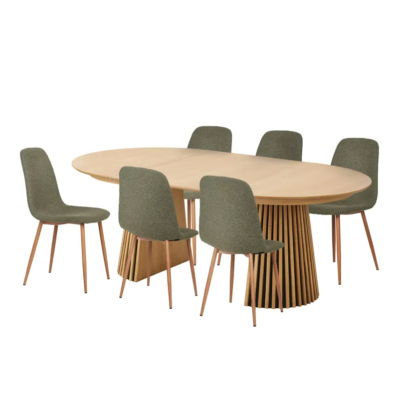 Essgruppe Osaka & Stockholm | Esstisch & 6 Stühle | Eiche/Dunkelgrün Essgruppe Osaka & Stockholm | Esstisch & 6 Stühle | Eiche/Dunkelgrün