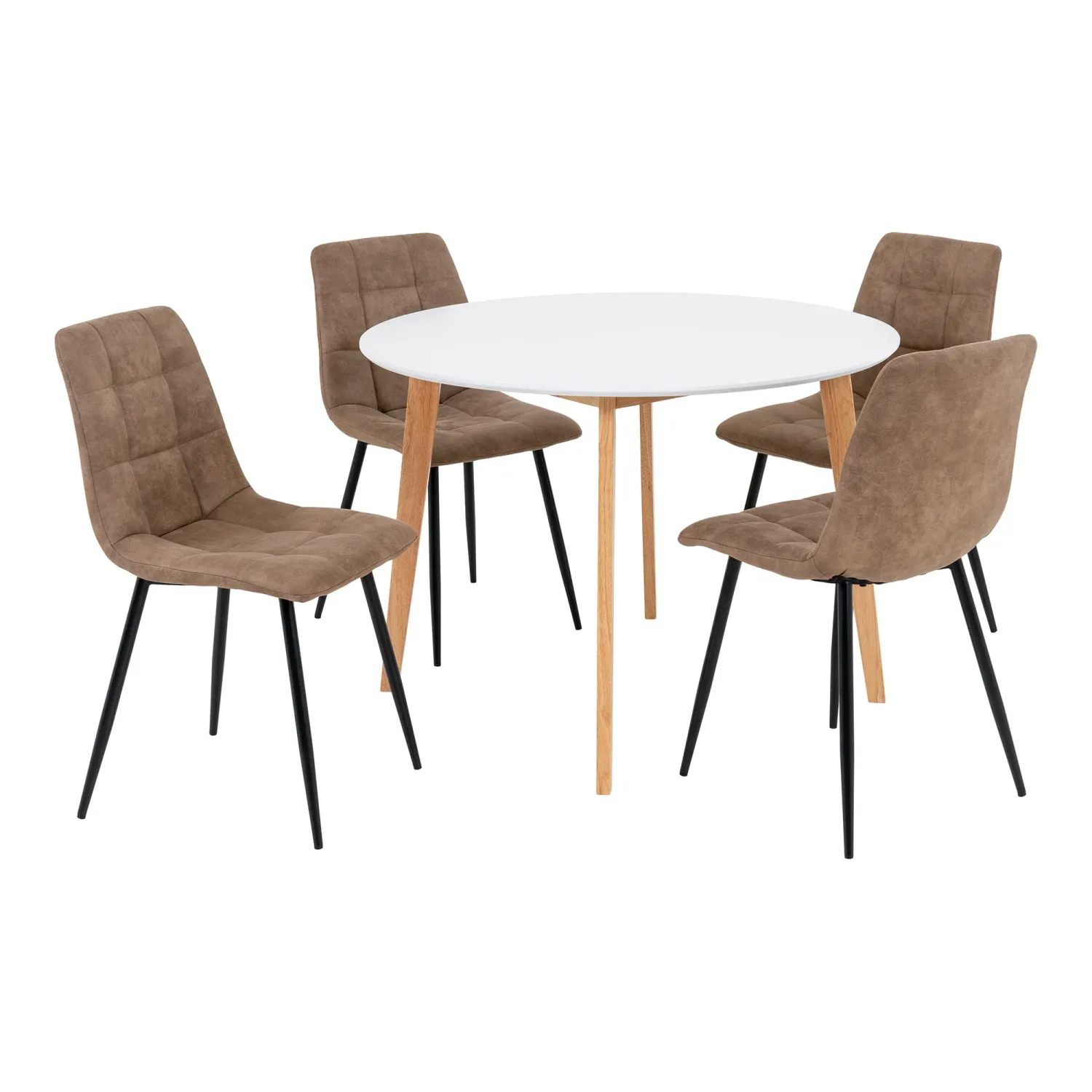 Esszimmerset Vojens &amp; Middelfart | Esstisch &amp; 4 Stühle | Braun/Weiss