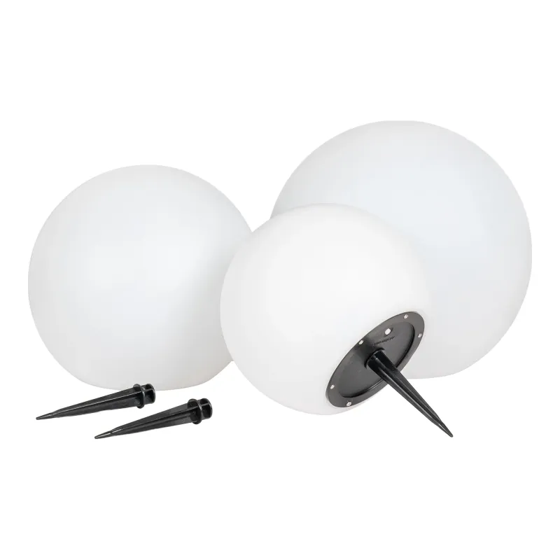 Lifton LED-Lampe Solar-Kugel 3er-Set Weiss Ø20/25/30 cm Wiederaufladbar Weisses Lifton LED-Kugel-Lampen 3er-Set mit Solarpanel und Erdspiessen, Ø20/25/30cm. Nachhaltige Beleuchtung für den Schweize
