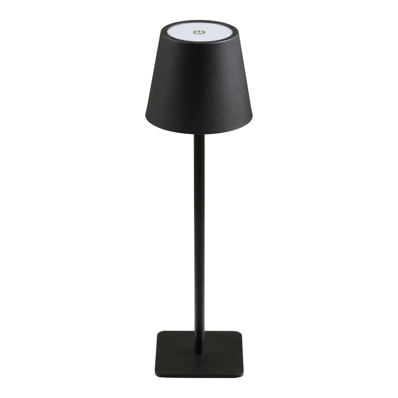 Bradford Tischleuchte Wiederaufladbar Metall Schwarz Ø10x37 cm LED USB-C Schwarze Bradford Tischleuchte aus Metall mit konischem Schirm, Ø10x37cm. Wiederaufladbar für Schweizer Wohnräume.