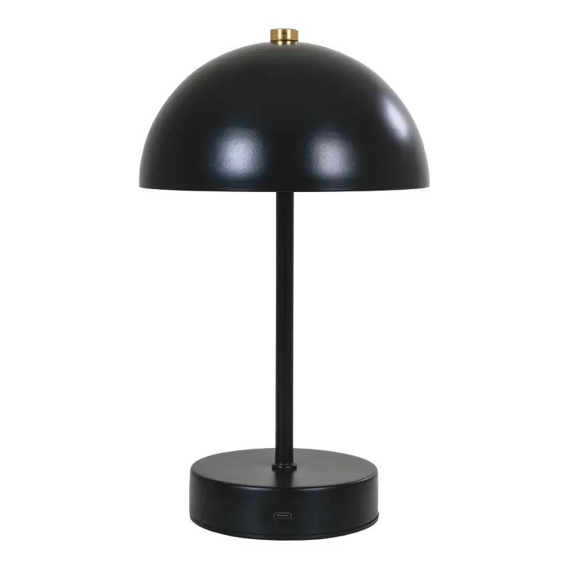 Holt Tischleuchte Wiederaufladbar Metall Schwarz/Messing Ø15x25 cm LED USB-C Schwarze Holt Tischleuchte aus Metall mit goldenem Detail, Ø15x25cm. Wiederaufladbar & dimmbar für Schweizer Wohnräume.