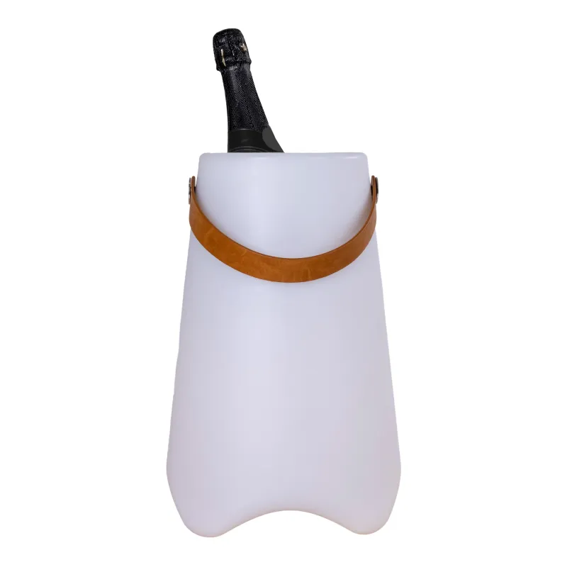 Bristol LED-Weinkühler Tragegurt Weiss Ø25x37,5 cm Wiederaufladbar Weisser Bristol LED-Weinkühler mit braunem Tragegurt, Ø25x37,5cm. Ideal für gekühlte Getränke im Schweizer Sommer