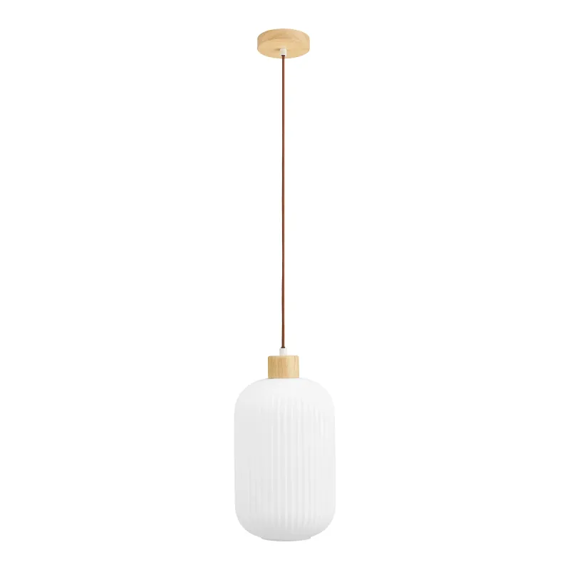 Argalo Pendelleuchte Glas/Holz Weiss Ø20x38 cm E27 Weisse Argalo Pendelleuchte mit geripptem Glas und Holzdetails, Ø20x38cm. Modernes Design für die Decke im Schweizer Zuhause.