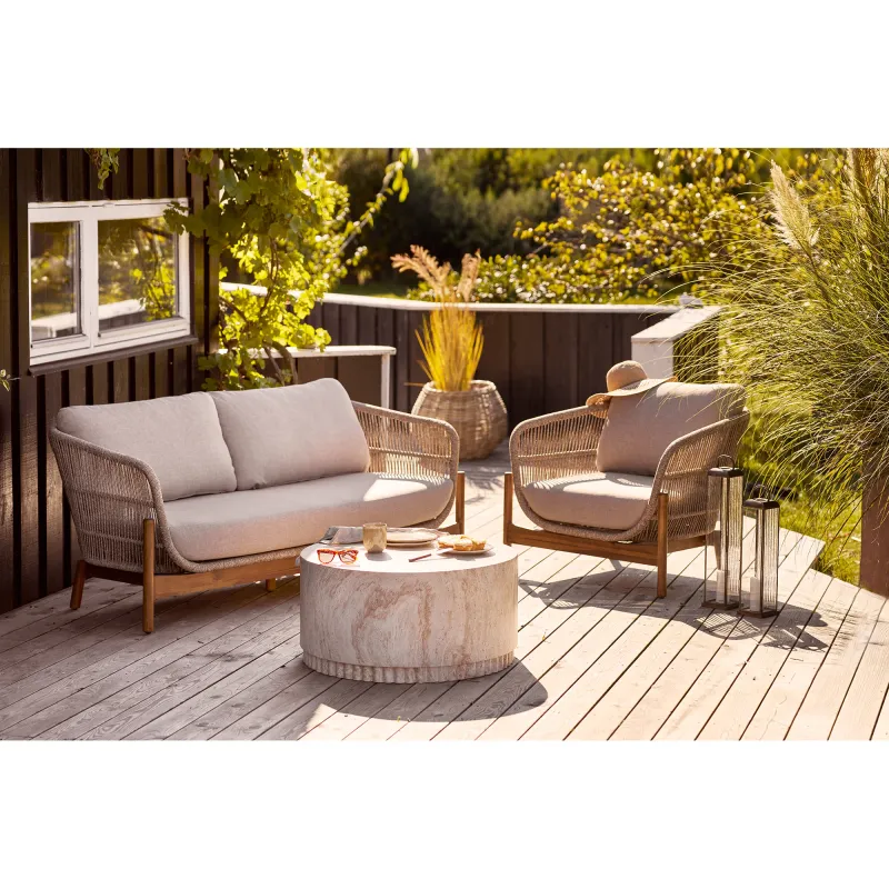 Bonn Couchtisch Geriffelt Fiberglas Natur Ø75x37 cm