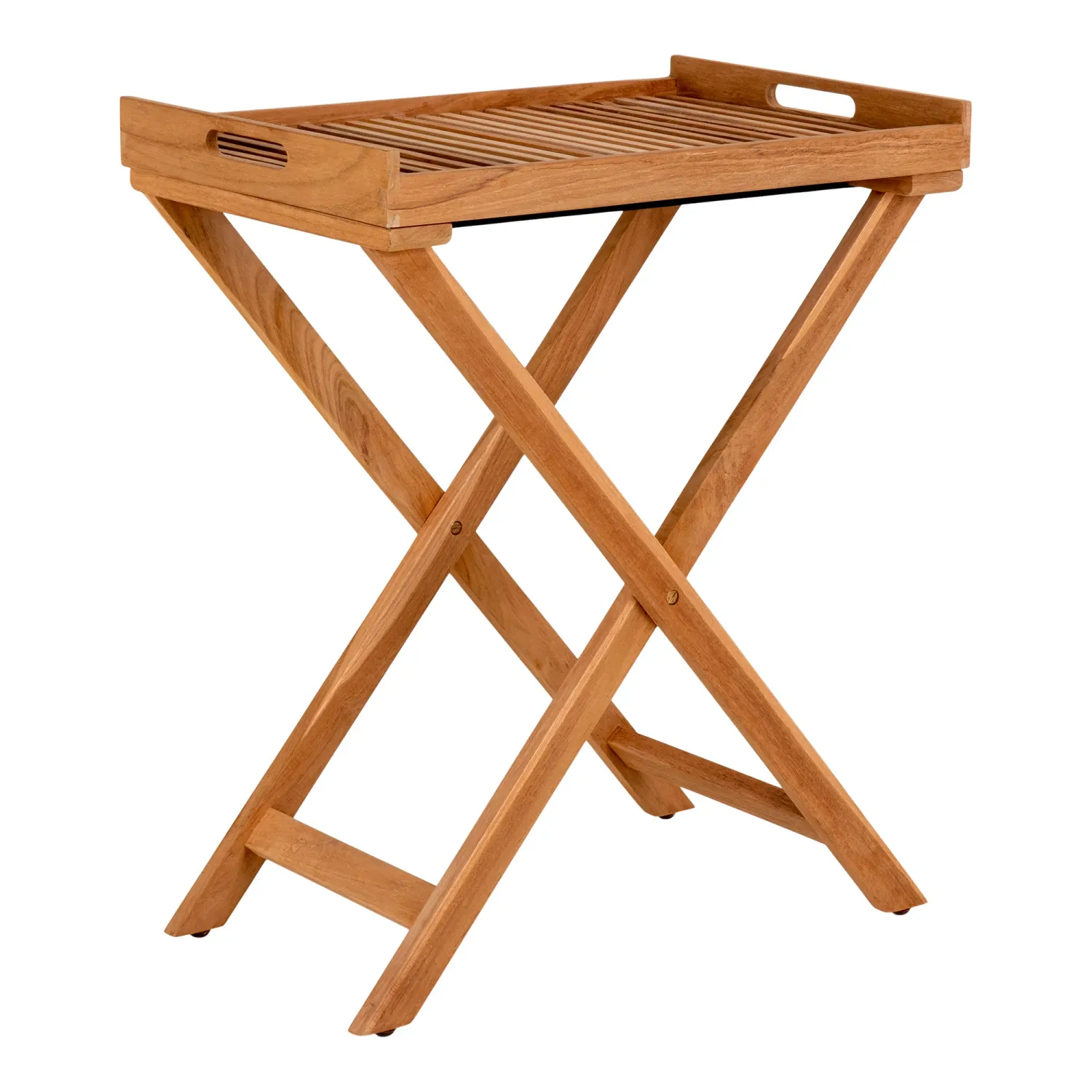 Ronda Tabletttisch Teakholz Natur Klappbar 60x40x70 cm Ronda Tabletttisch aus hellem Teakholz mit abnehmbarem Tablett und klappbarem Gestell, Praktisch für Schweizer Heime
