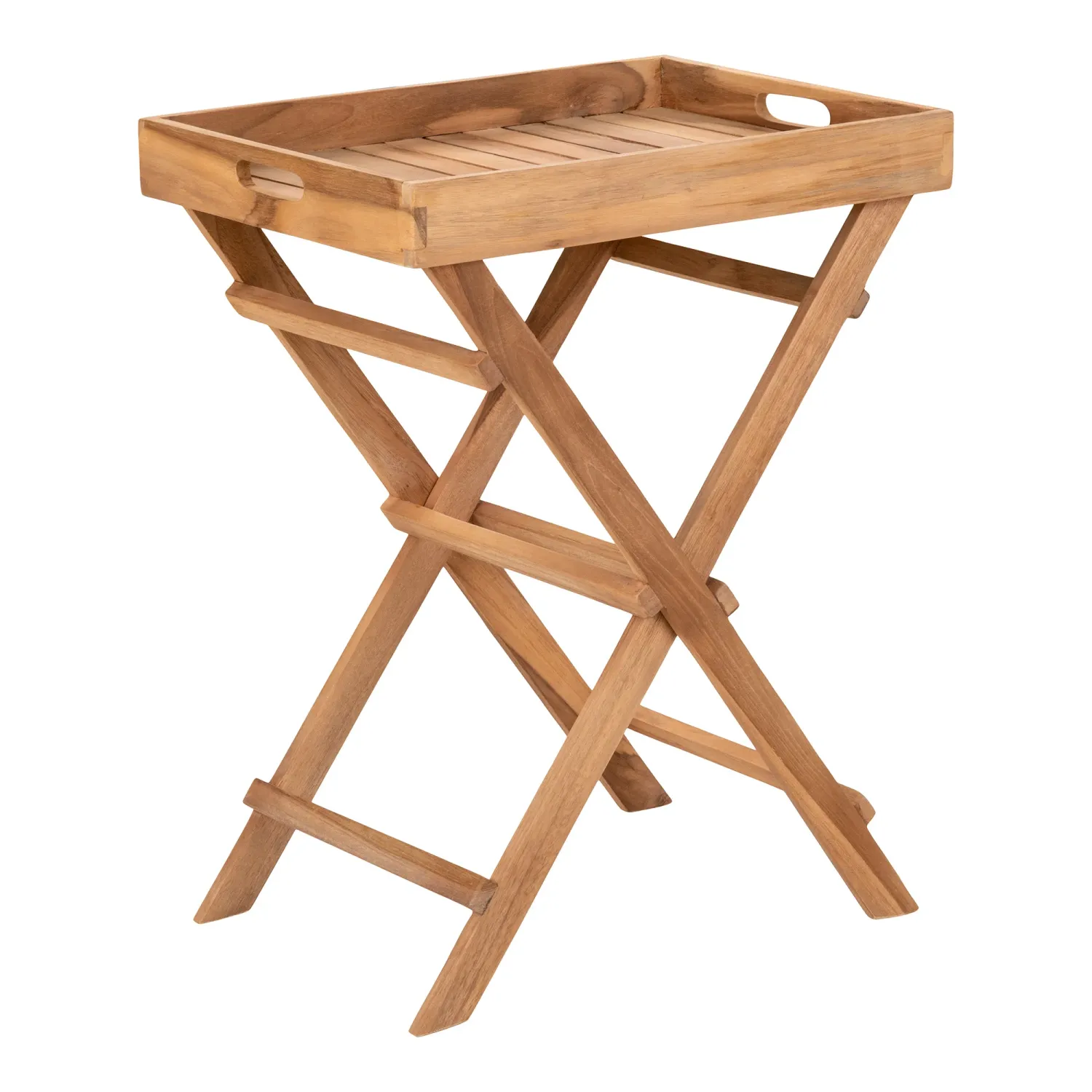 Ronda Tabletttisch Teakholz Natur Klappbar 29x39x49,5 cm Ronda Tabletttisch aus hellem Teakholz mit abnehmbarem Tablett und klappbarem Gestell, 29x39x49,5cm. Praktisch für Schweizer