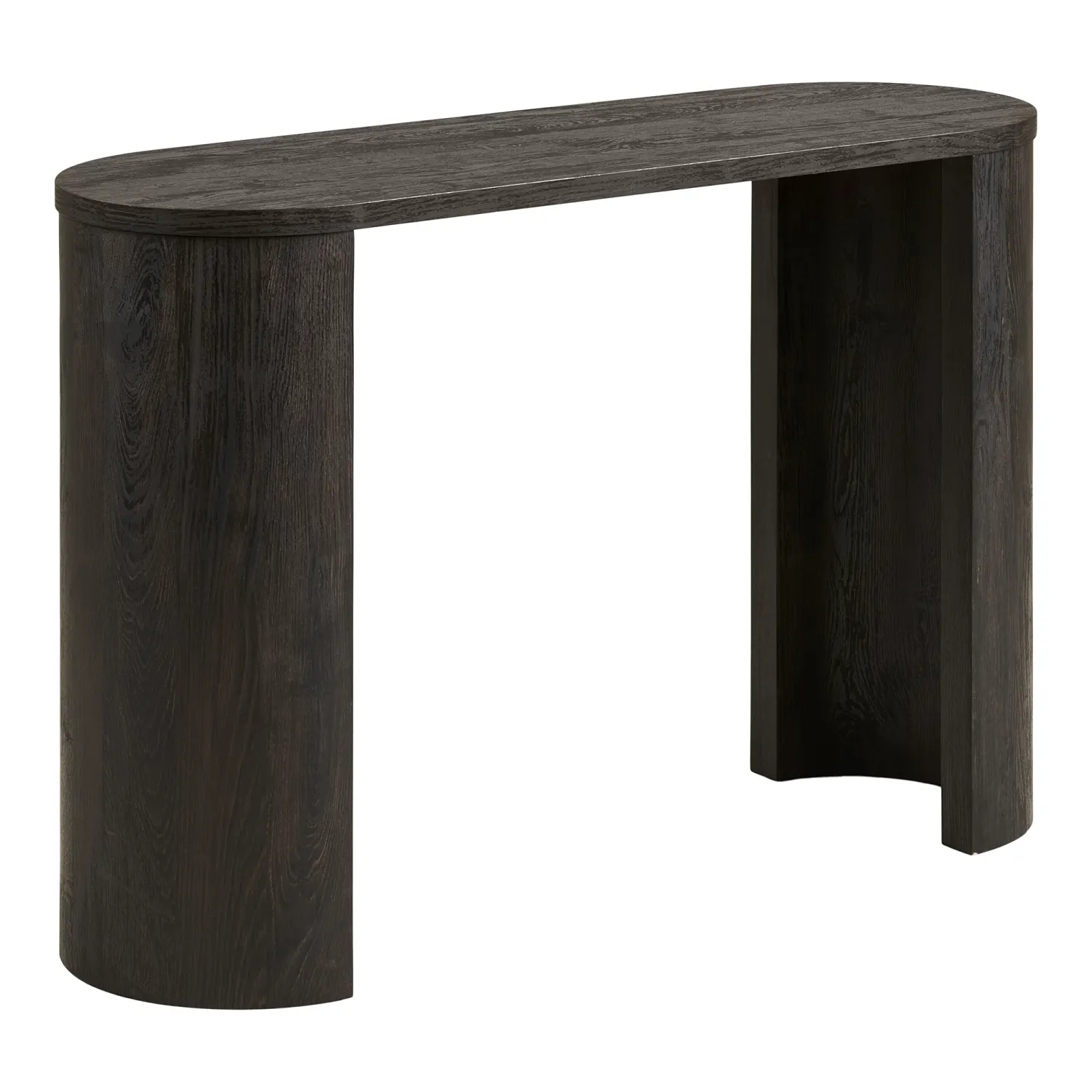 Bibione Konsolentisch Dunkelbraun Oval 38x114x75 cm Dunkelbrauner Bibione Konsolentisch mit ovaler Platte und breiten Beinen. Modernes Design für Schweizer Flure und Wohnzimmer.