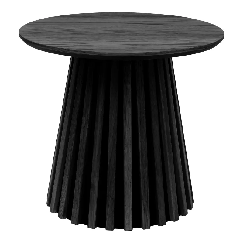 Osaka Beistelltisch rund Eichenfurnier Schwarz Geriffelt Ø50x45 cm Runder Osaka Beistelltisch aus schwarzem Eichenfurnier mit geriffeltem Sockel. Modernes Design für Schweizer Wohnräume.