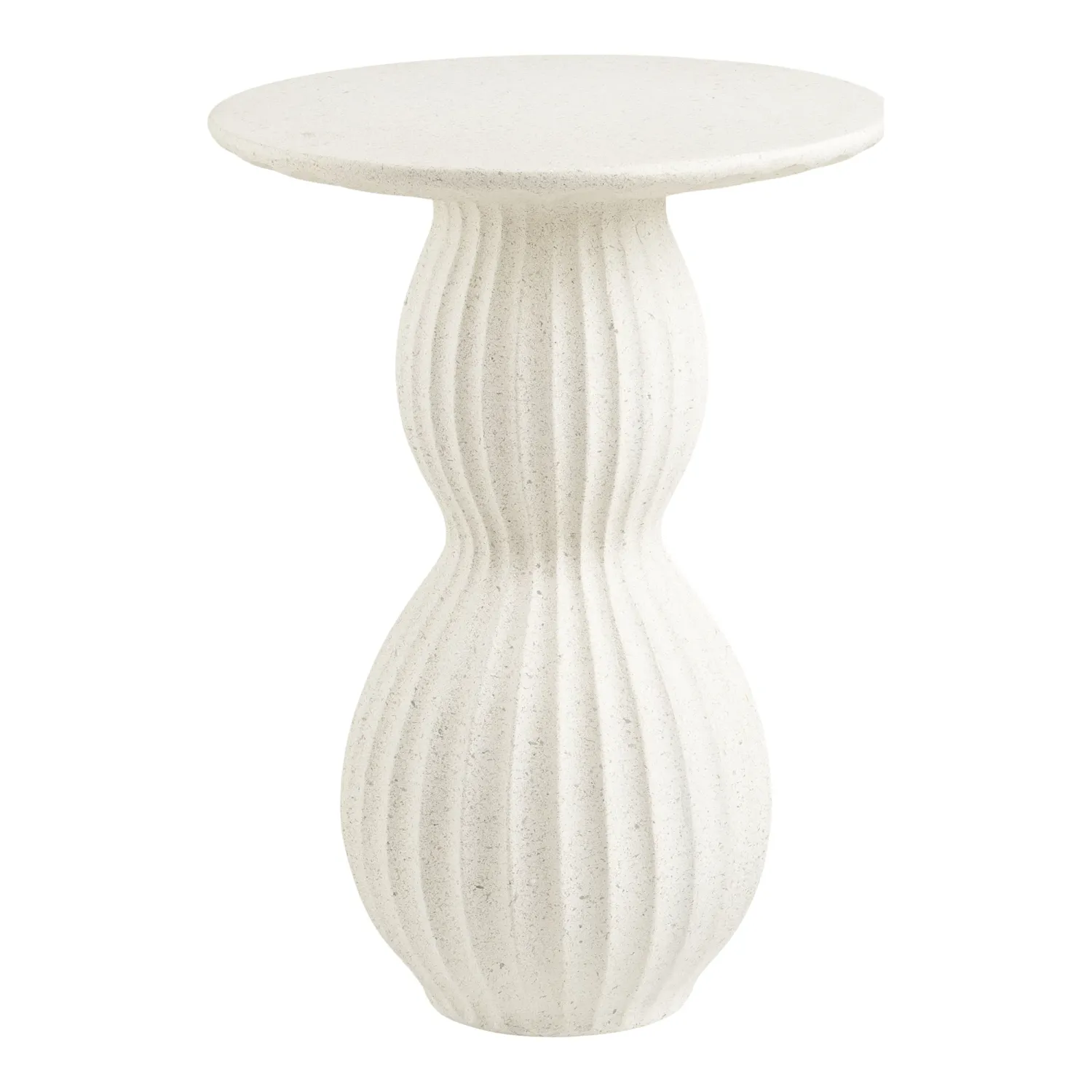 Newtown Beistelltisch Fiberclay Weiss Geriffelt Ø40x55 cm Weisser Newtown Beistelltisch aus Fiberclay mit geriffelter Sanduhrform, Ø40x55cm. Modernes Design für Schweizer Wohnräume.