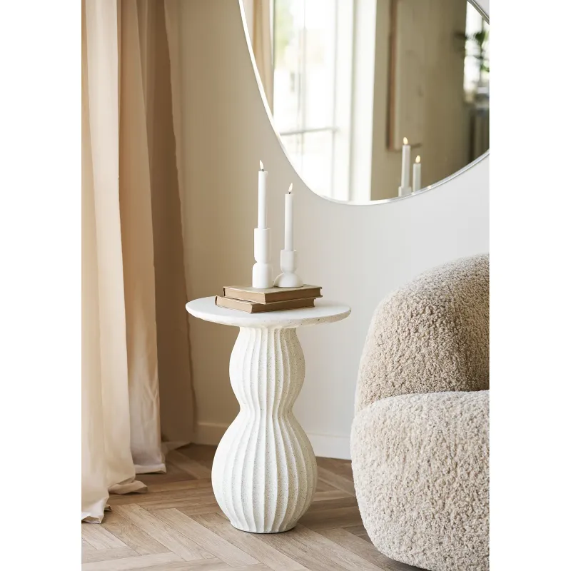 Newtown Beistelltisch Fiberclay Weiss Geriffelt Ø40x55 cm