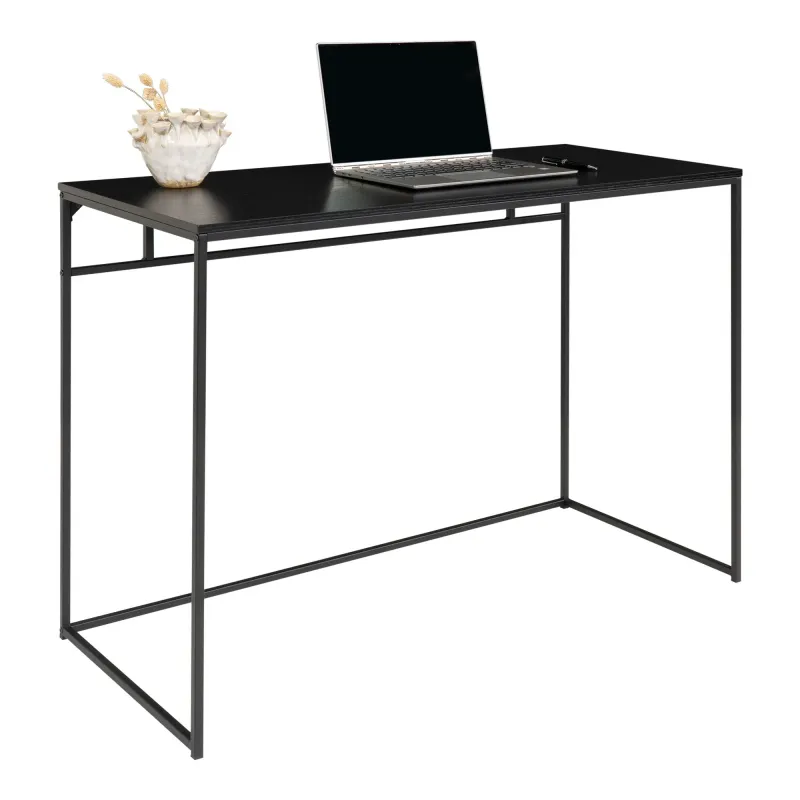 Schwarzer Vita Schreibtisch mit schwarzem Metallgestell, 100x45x75cm. Modernes Design für Schweizer Arbeitszimmer.