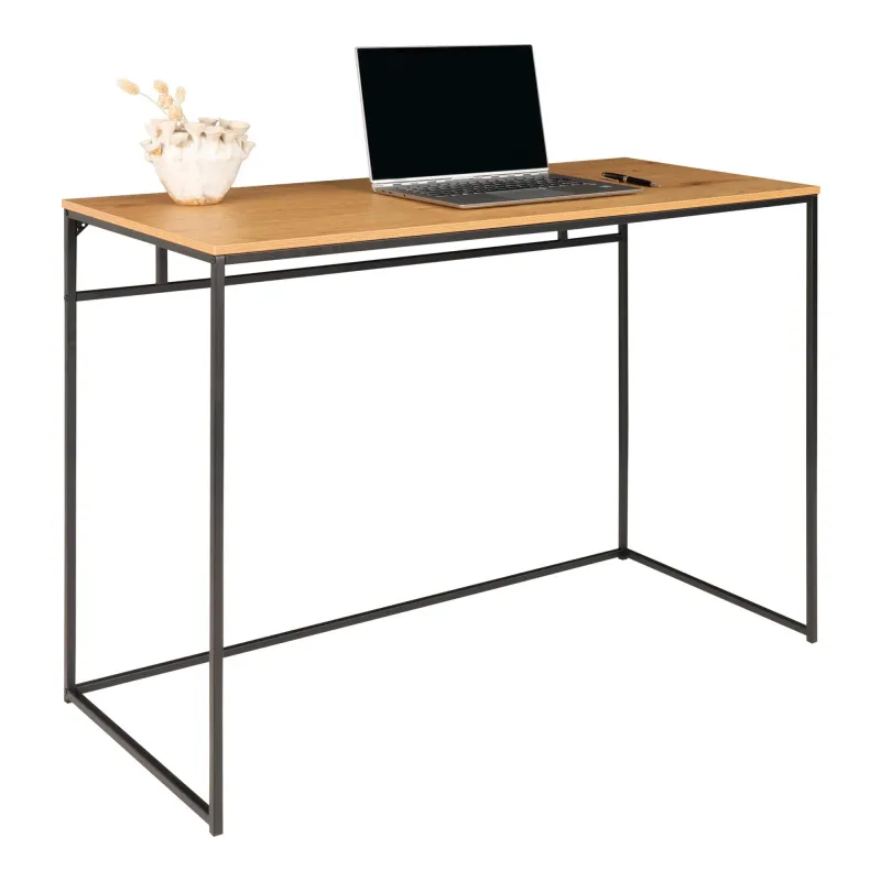 Heller Vita Schreibtisch in Eichenoptik mit schwarzem Metallgestell, 100x45x75cm. Modernes Design für Schweizer Arbeitszimmer