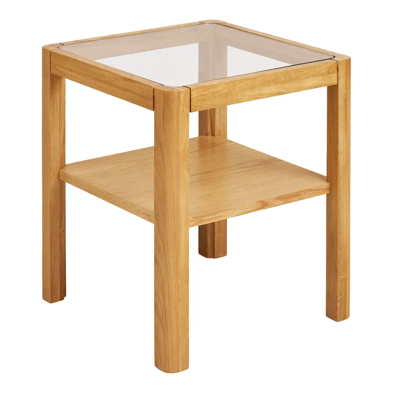 Heide Beistelltisch Mangoholz/Marmor Dunkelbraun/Weiss Ø40x41 cm Quadratischer Lourmarin Beistelltisch aus Eiche mit Glasplatte und Ablage, 40x40x45cm. Natürliches Design.