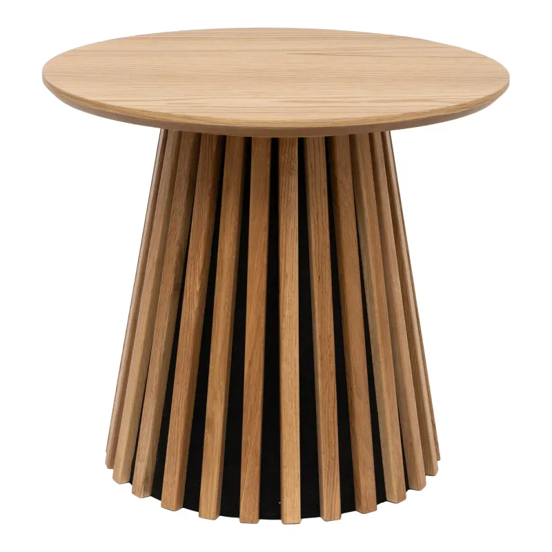 Osaka Beistelltisch rund Eichenfurnier Natur Geriffelt Ø50x45 cm Runder Osaka Beistelltisch aus hellem Eichenfurnier mit geriffeltem Sockel. Modernes Design für Schweizer Wohnräume.