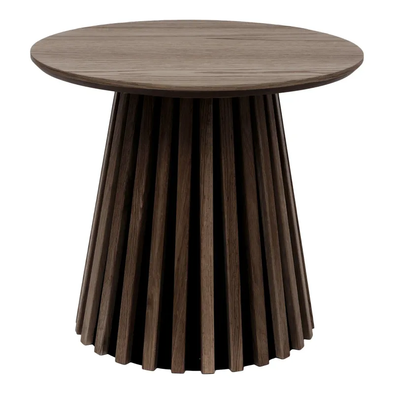 Osaka Beistelltisch rund Eichenfurnier Geräuchert Geriffelt Ø50x45 cm Runder Osaka Beistelltisch aus geräuchertem Eichenfurnier mit geriffeltem Sockel. Modernes Design für Schweizer Wohnräume.