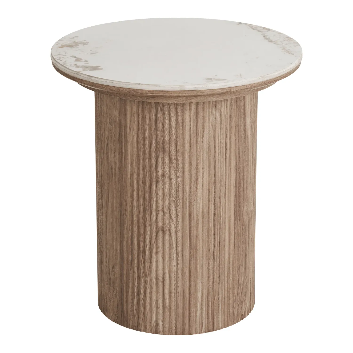 Beistelltisch Athen Keramik/Holz Weiss/Braun Ø45x50 cm rund Runder Beistelltisch Athen mit weisser Keramikplatte und braunem Holzsockel, Ø45x50cm Modernes Design für Schweizer Wohnräume