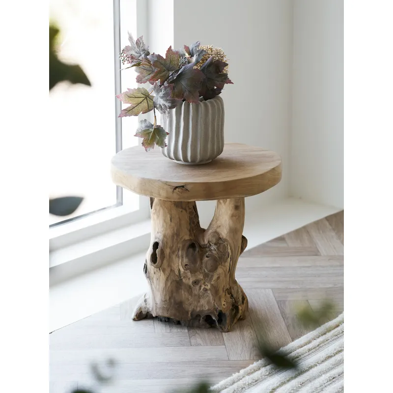 Palena Beistelltisch Teakholz Natur Handgefertigt Ø40x45 cm