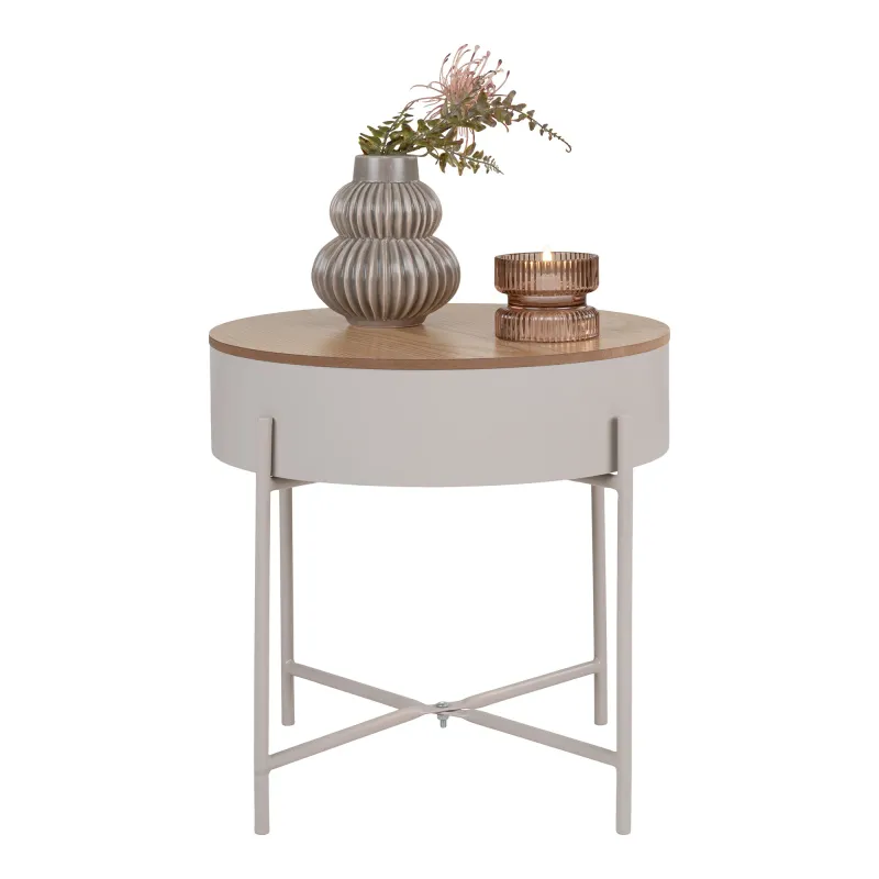Sisco Beistelltisch Beige Stahl Natur Ø40x40 cm Runder Sisco Beistelltisch mit naturbelassener Platte, beigem Stahlrahmen, Ø40x40cm. Modernes Design für Schweizer Heime.