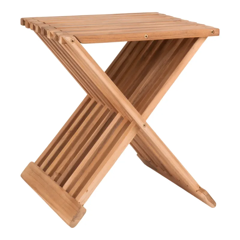 Erto Hocker Beistelltisch Teakholz Natur Klappbar 40x35x45 cm Erto Hocker/Beistelltisch aus Teakholz-Latten, klappbar, 40x35x45cm. Praktisch für Schweizer Heime.