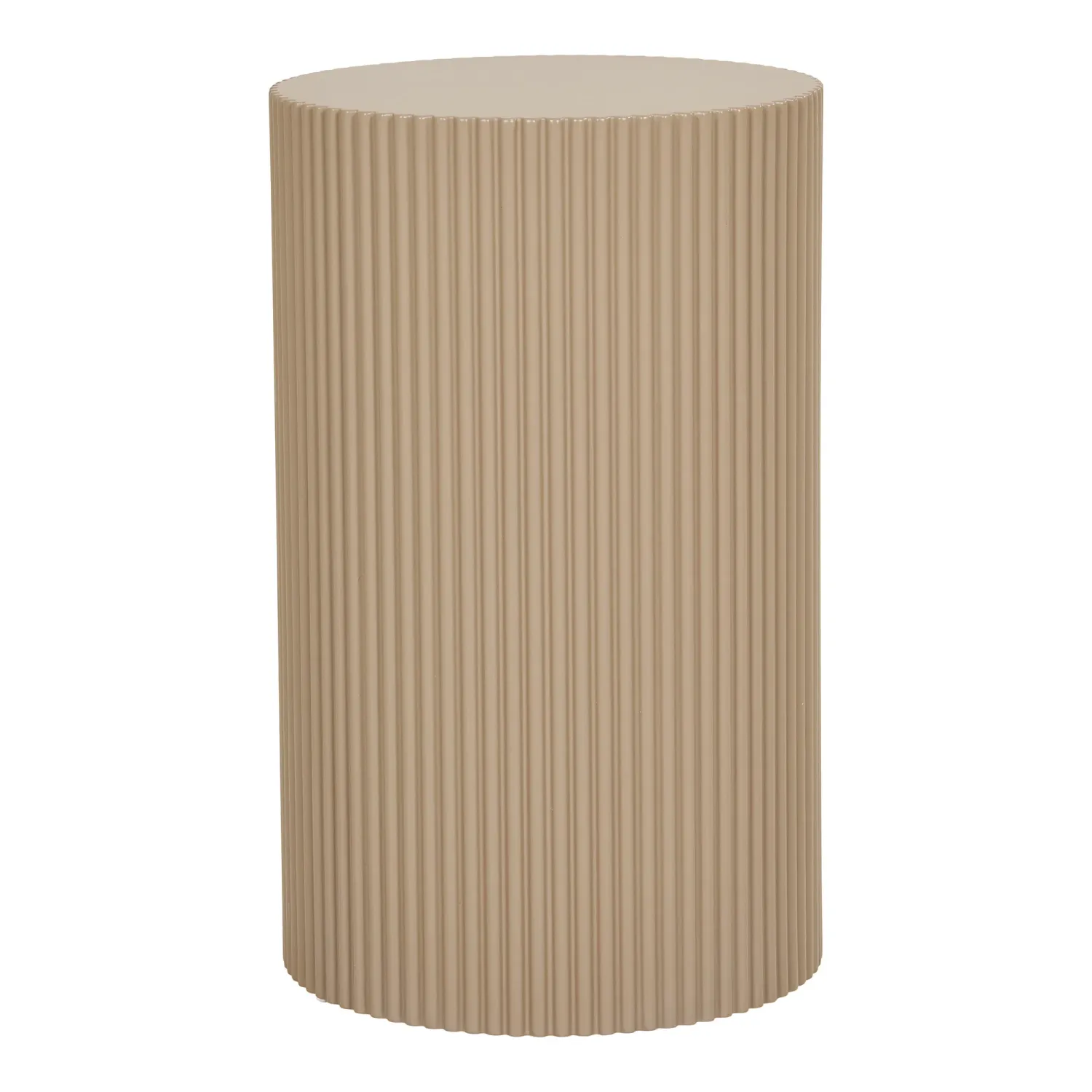 Runder Farense Beistelltisch in dunklem Sand mit geriffelter Oberfläche, Ø30x50cm. Modernes Design für Schweizer Heime.