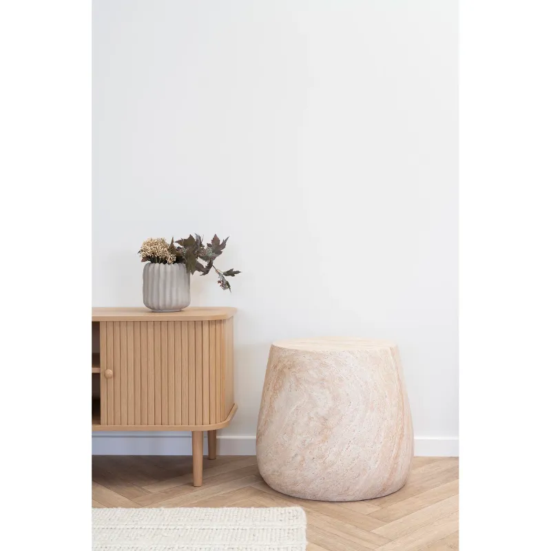 Bonn Beistelltisch Fiberglas Natur Travertin-Optik Ø47,5x41 cm