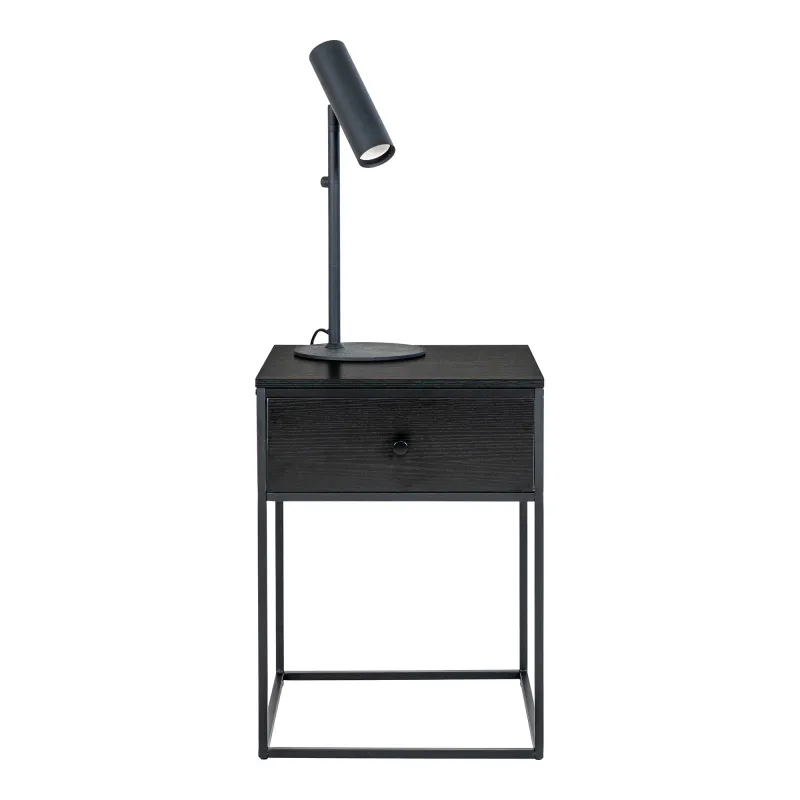 Vita Beistelltisch Nachttisch Schwarz 1 Schublade 40x40x55 cm Schwarzer Vita Beistelltisch/Nachttisch mit 1 Schublade und Metallgestell, 40x40x55cm. Modern.
