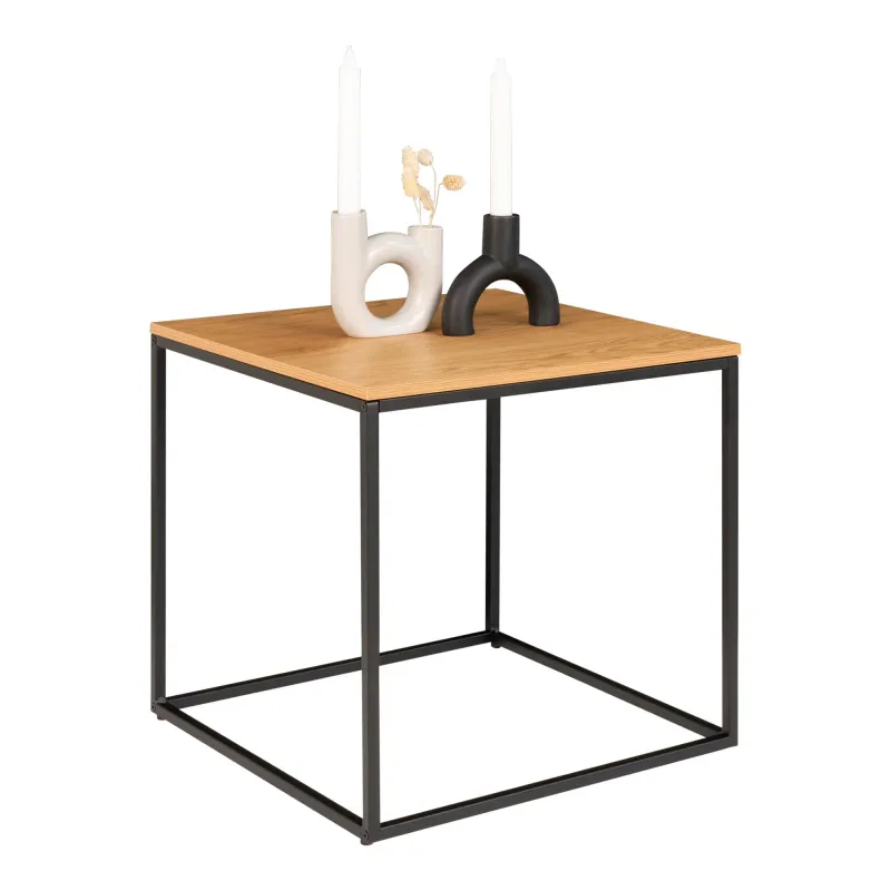 Vita Beistelltisch Eichenoptik Schwarz Metallgestell 45x45x45 cm Quadratischer Vita Beistelltisch in Eichenoptik mit schwarzem Metallgestell, 45x45x45cm. Modernes Design