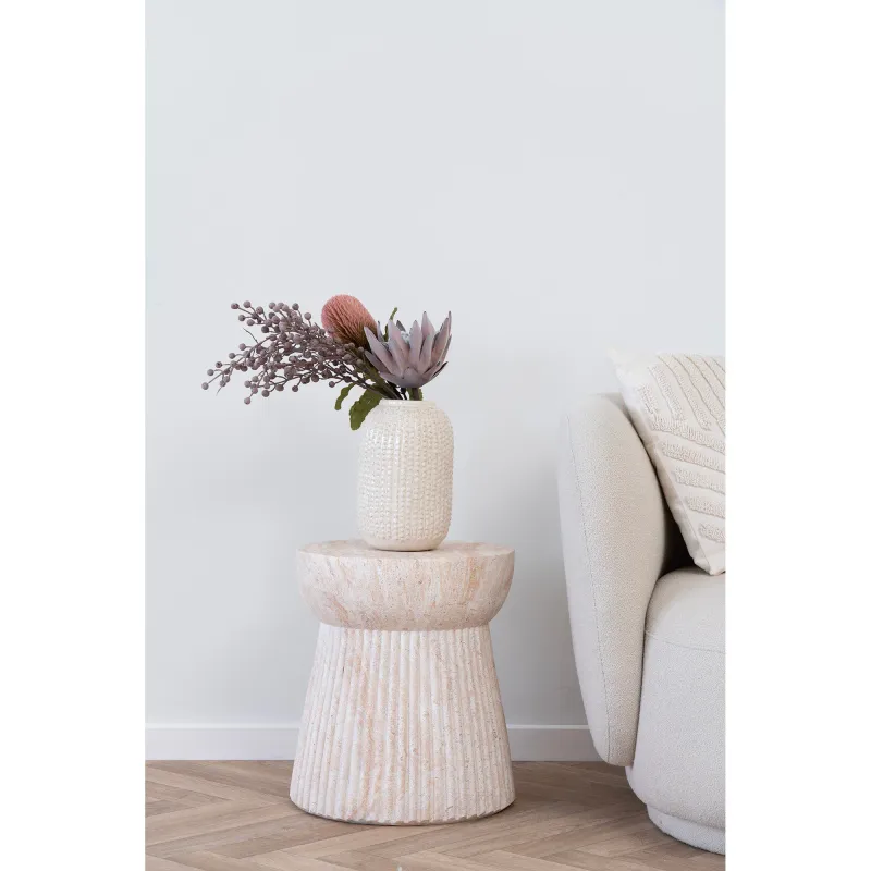 Bonn Beistelltisch Fiberglas Natur Geriffelt Ø37x43 cm