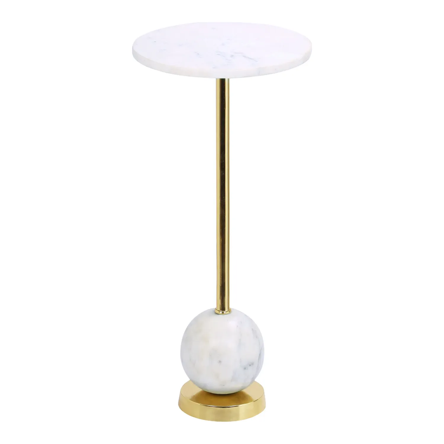 Salo Beistelltisch Messing/Marmor Ø25x54 cm Salo Beistelltisch: Weisse Marmorplatte, goldener Stiel, Marmorkugel, Ø25x54cm. Elegant.
