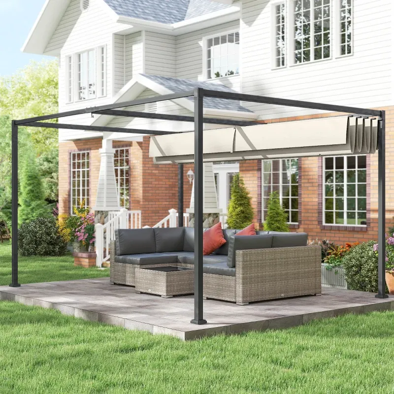 Pergola-Gazebo 3x2m Einziehbares Dach Metall/Polyester Creme/Grau