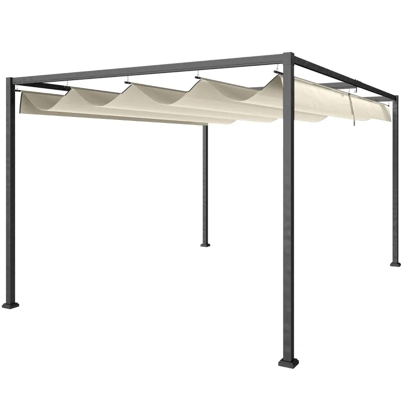 Pergola-Gazebo 3x2m Einziehbares Dach Metall/Polyester Creme/Grau Pergola-Gazebo, 3x2m, cremeweisses, einziehbares Dach, graues Metallgestell. Ideal für Schweizer Gärten.