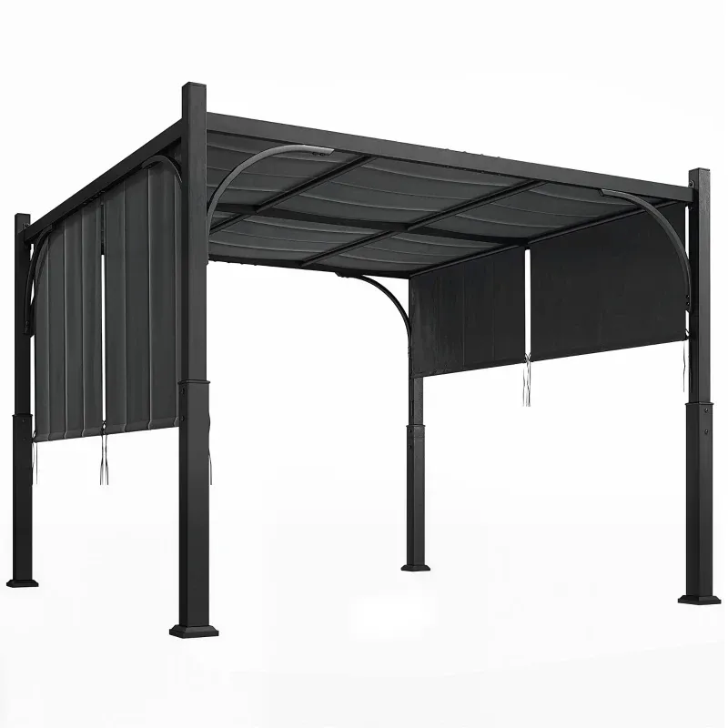 Gartenpergola, Pavillon 3x3m Schiebebaldachin Metall Dunkelgrau Gartenpergola, 3x3m, dunkelgraues Schiebebaldachin, Metallgestell. Ideal für Schweizer Gärten.