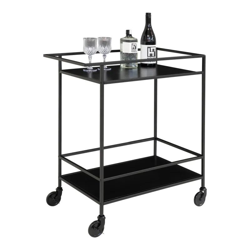 Vita Bar Trolley Servierwagen Schwarz 2 Ablagen 68x40x79 cm Schwarzer Vita Bar Trolley aus Stahl mit 2 Ablagen und Rollen, 68x40x79cm. Praktisch für Schweizer Haushalte.
