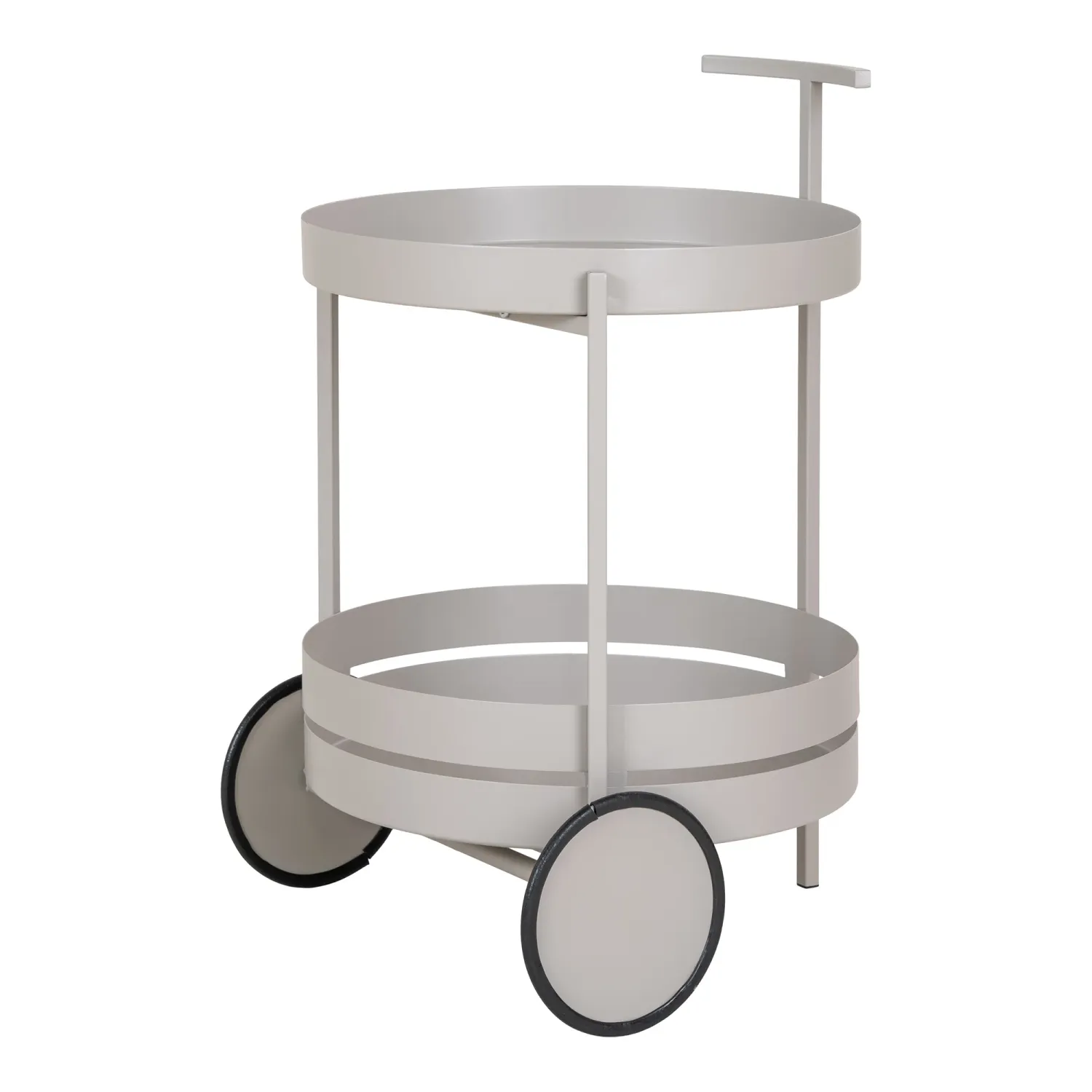 Beja Trolley-Bar Servierwagen Stahl Grau 2 Ablagen 40x42x61 cm Grauer Beja Barwagen aus Stahl mit 2 runden Ablagen, Griff und Rollen, 40x42x61cm. Praktisch für Schweizer Haushalte.