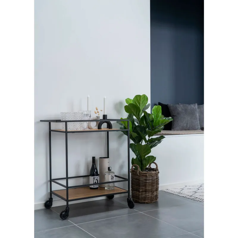 Vita Bar Trolley Servierwagen Eichenoptik Schwarz 2 Ablagen 68x40x79 cm