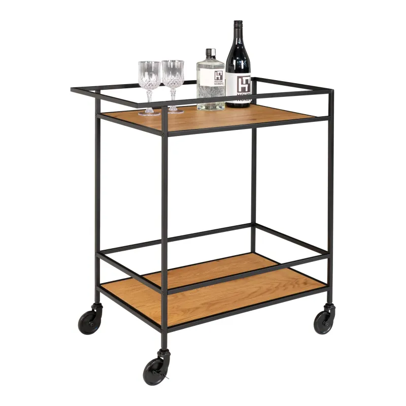 Vita Bar Trolley Servierwagen Eichenoptik Schwarz 2 Ablagen 68x40x79 cm Vita Bar Trolley, 2 Ablagen Eichenoptik, schwarzes Gestell, Rollen, 68x40x79cm. Praktisch für Schweizer Haushalte.