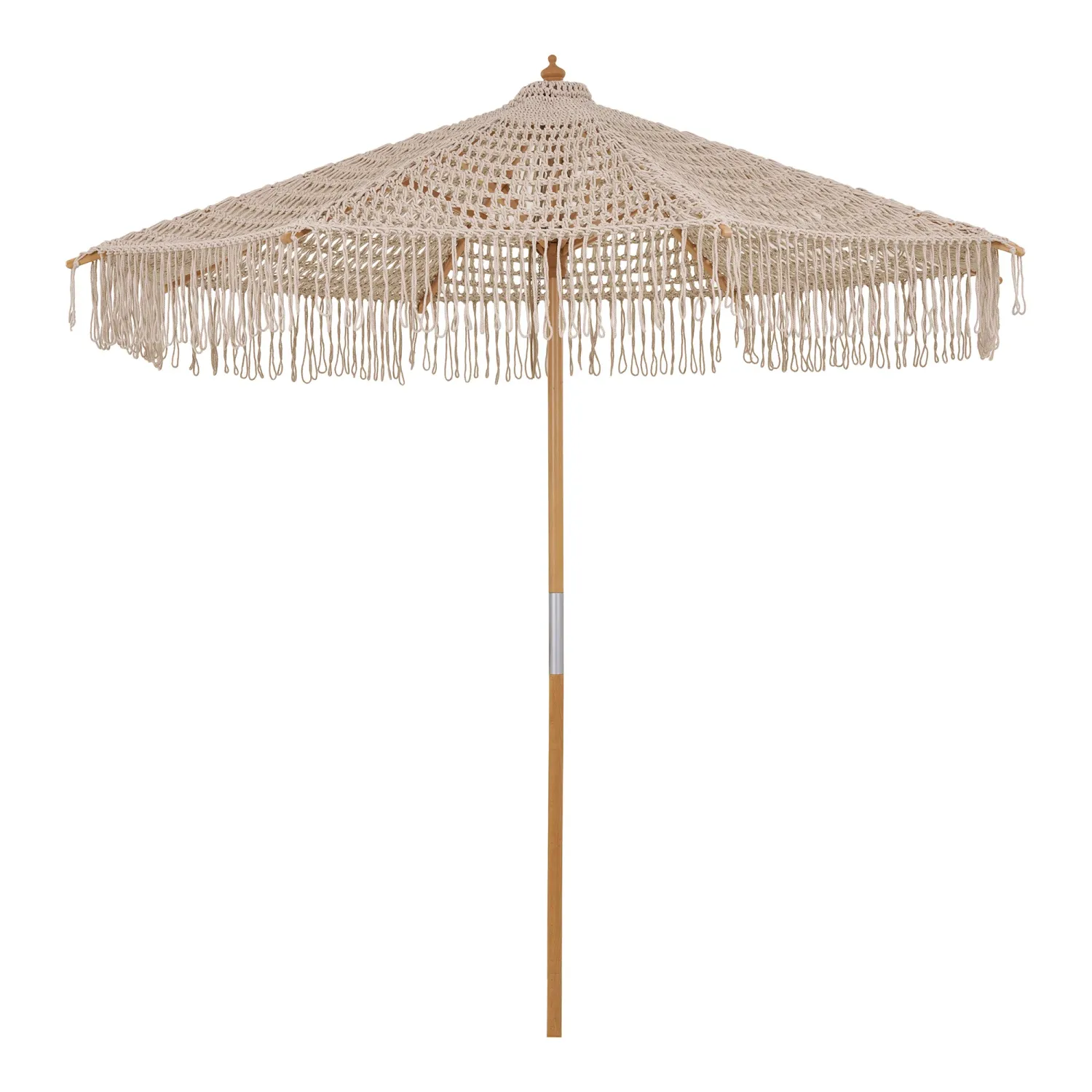 Martos Strickschirm, ø250cm, beige, Baumwolle, Holzstange. Luxus für Schweizer Gärten.