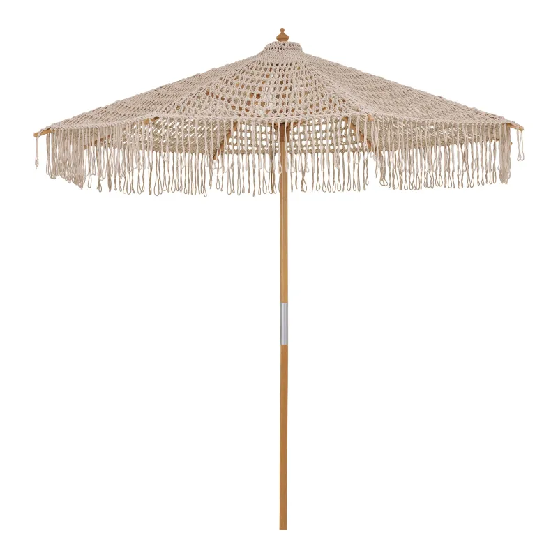 Martos Strickschirm, ø250cm, beige, Baumwolle, Holzstange. Luxus für Schweizer Gärten.